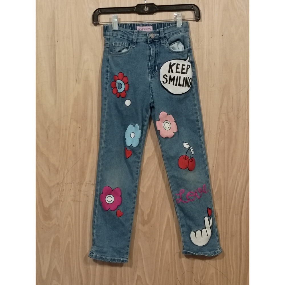 Gogo Star Denim Girls Jeans Size 8 Keep Smiling, Love‎ And Floral Design.